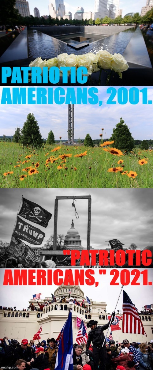 On Flight 93, Americans gave their all to protect the Capitol. On Jan. 6, 2021, they tried to tear it down. | image tagged in patriotic americans then now,9/11 | made w/ Imgflip meme maker