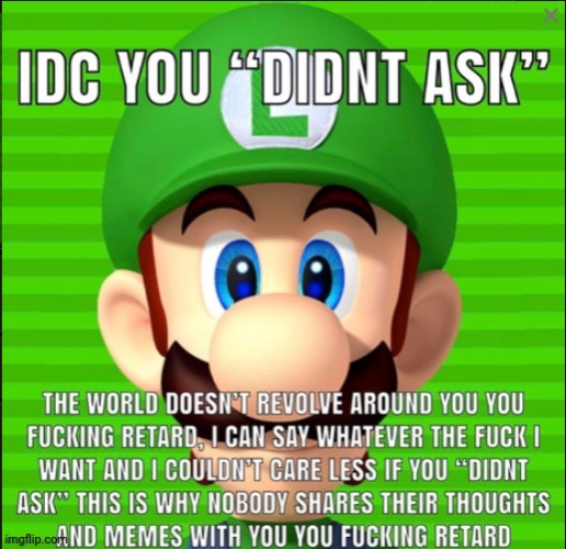 Luigi doesn't care | image tagged in luigi doesn't care | made w/ Imgflip meme maker