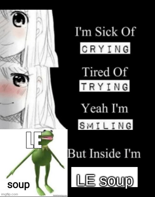 I'm Sick Of Crying | LE soup | image tagged in i'm sick of crying | made w/ Imgflip meme maker
