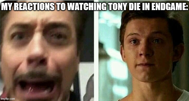 Everytime I watch that scene, my heart breaks. | MY REACTIONS TO WATCHING TONY DIE IN ENDGAME: | image tagged in peter parker,tony stark,avengers endgame | made w/ Imgflip meme maker