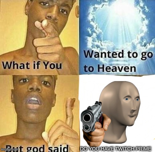 What if you wanted to go to Heaven | DO YOU HAVE TWITCH PRIME | image tagged in what if you wanted to go to heaven | made w/ Imgflip meme maker