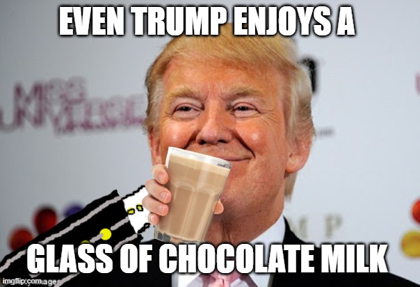 "MAGA chocolate milk" | EVEN TRUMP ENJOYS A; GLASS OF CHOCOLATE MILK | image tagged in donald trump approves | made w/ Imgflip meme maker
