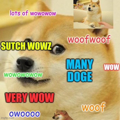 Doge Meme | lots of wowowow; woofwoof; SUTCH WOWZ; WOW; MANY DOGE; wowowowow; VERY WOW; woof; owoooo | image tagged in memes,doge | made w/ Imgflip meme maker