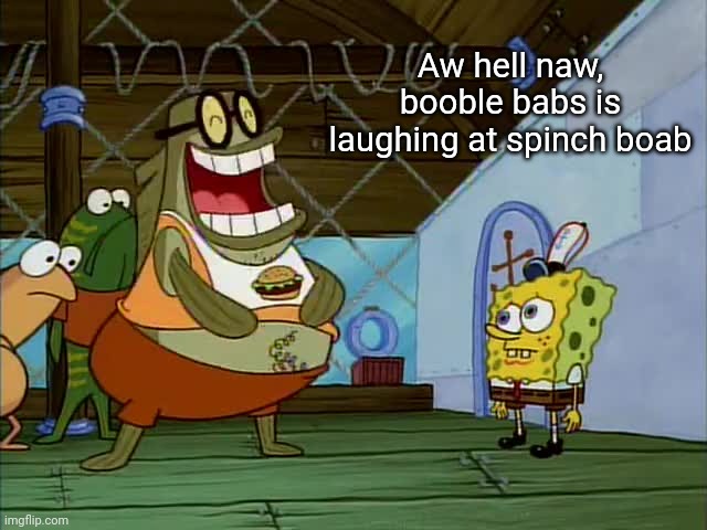 Aw hell naw, booble babs is laughing at spinch boab | image tagged in spunch bob,spongebob | made w/ Imgflip meme maker