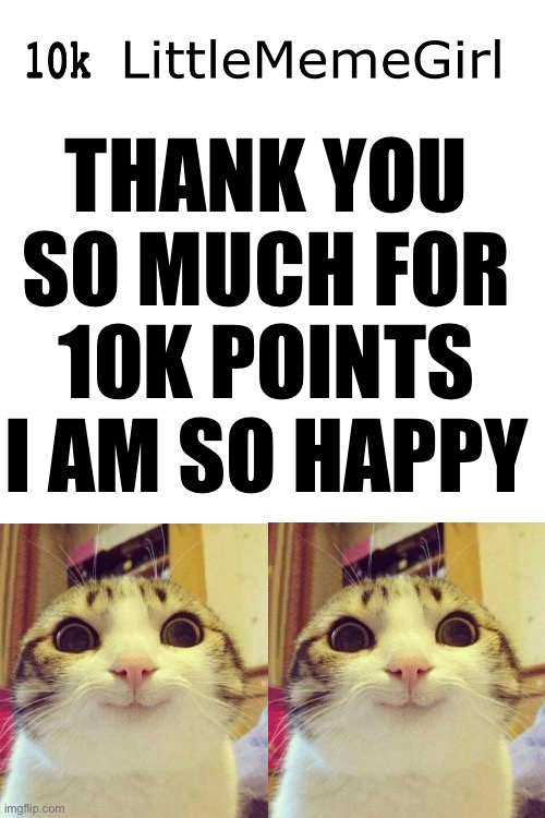 Thanks Guys | THANK YOU SO MUCH FOR 10K POINTS I AM SO HAPPY | image tagged in smile,forever | made w/ Imgflip meme maker