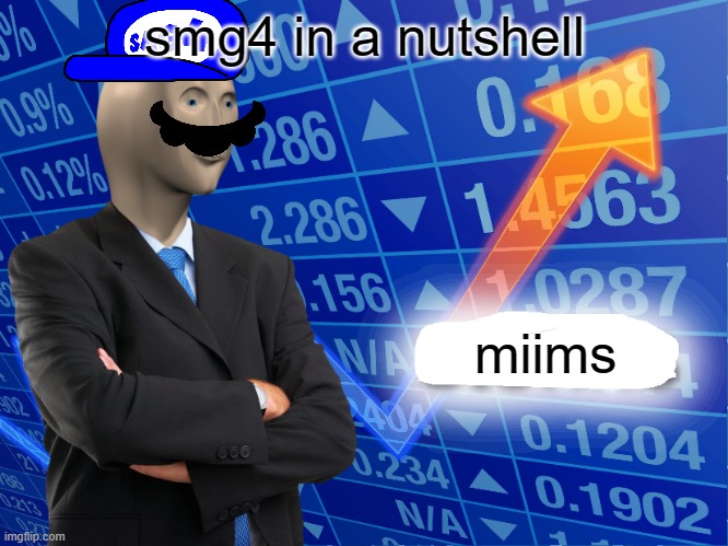 smg4 in a nutshell | smg4 in a nutshell; miims | image tagged in empty stonks | made w/ Imgflip meme maker