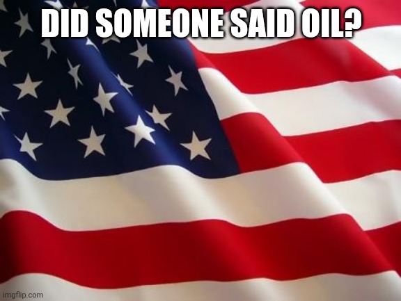 American flag | DID SOMEONE SAID OIL? | image tagged in american flag | made w/ Imgflip meme maker