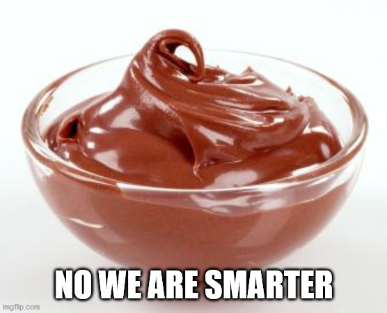 pudding | NO WE ARE SMARTER | image tagged in pudding | made w/ Imgflip meme maker