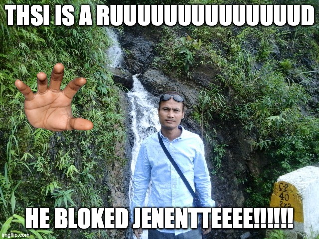 Johnny WAngjoe | THSI IS A RUUUUUUUUUUUUUUD; HE BLOKED JENENTTEEEE!!!!!! | image tagged in ruud,rude,india man | made w/ Imgflip meme maker