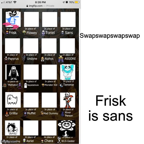 Swapswapswapswap Frisk is sans | made w/ Imgflip meme maker