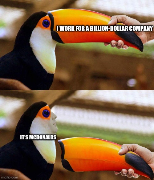 I WORK FOR A BILLION-DOLLAR COMPANY; IT'S MCDONALDS | image tagged in mcdonalds | made w/ Imgflip meme maker