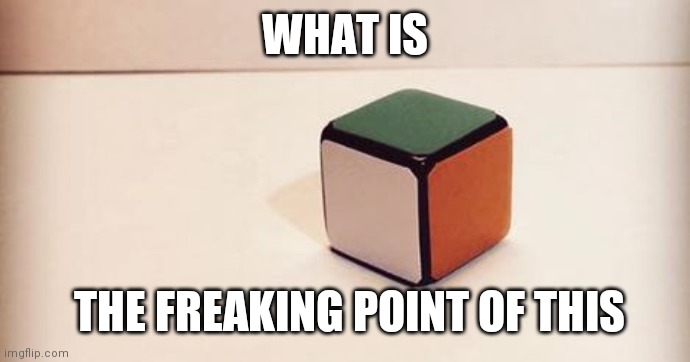 Why dose this need to exist | WHAT IS; THE FREAKING POINT OF THIS | image tagged in rubik's cube for liberals | made w/ Imgflip meme maker