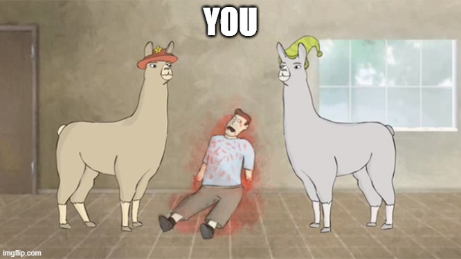 Llamas with hats dead guy | YOU | image tagged in llamas with hats dead guy | made w/ Imgflip meme maker