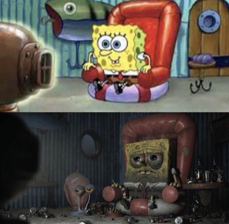 Awake Spongebob and tired Spongebob Blank Meme Template