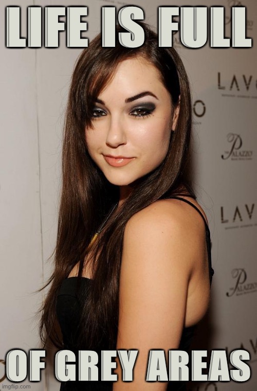 Sasha Grey tells it. | LIFE IS FULL; OF GREY AREAS | image tagged in sasha grey | made w/ Imgflip meme maker