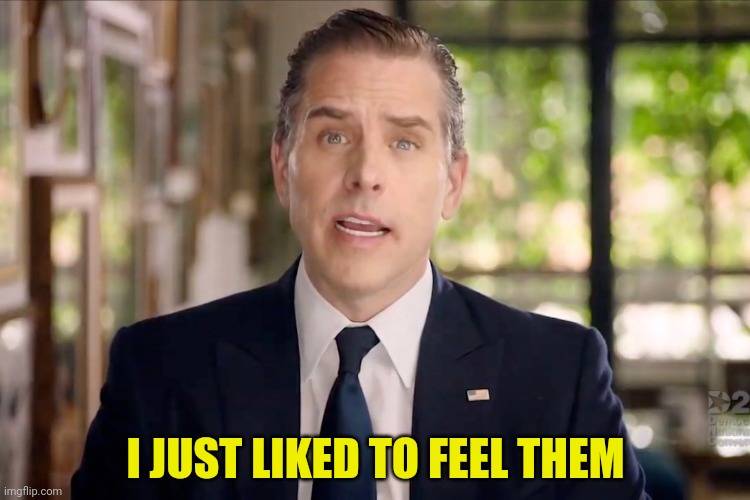 Hunter Biden | I JUST LIKED TO FEEL THEM | image tagged in hunter biden | made w/ Imgflip meme maker