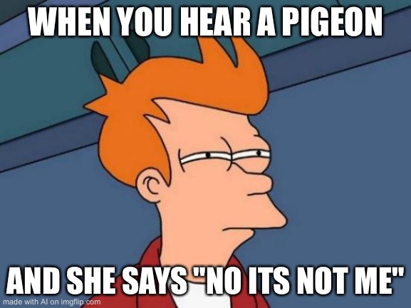 Wtf | WHEN YOU HEAR A PIGEON; AND SHE SAYS "NO ITS NOT ME" | image tagged in memes,futurama fry | made w/ Imgflip meme maker