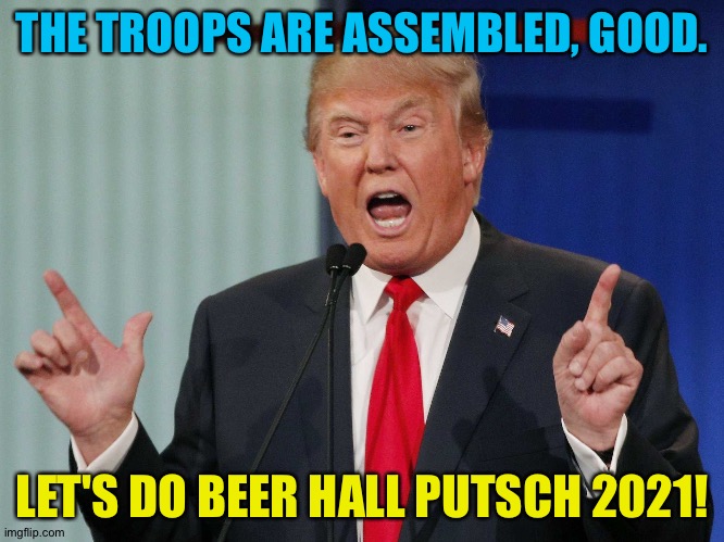 The Capitol Putsch | THE TROOPS ARE ASSEMBLED, GOOD. LET'S DO BEER HALL PUTSCH 2021! | image tagged in trump speaking | made w/ Imgflip meme maker