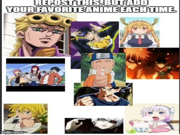 somebody already put my favorite anime(mha) so i just added my second fav (naruto) | made w/ Imgflip meme maker