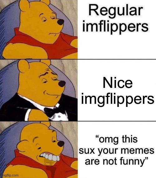 dont be toxic :/ | Regular imflippers; Nice imgflippers; “omg this sux your memes are not funny” | image tagged in best better blurst | made w/ Imgflip meme maker