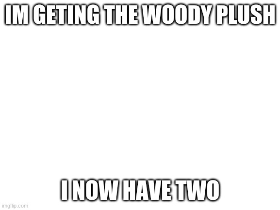 Blank White Template | IM GETING THE WOODY PLUSH; I NOW HAVE TWO | image tagged in blank white template | made w/ Imgflip meme maker