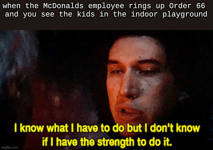 I know what I have to do but I don't know if I have the strength | when the McDonalds employee rings up Order 66 
and you see the kids in the indoor playground | image tagged in i know what i have to do but i don't know if i have the strength | made w/ Imgflip meme maker