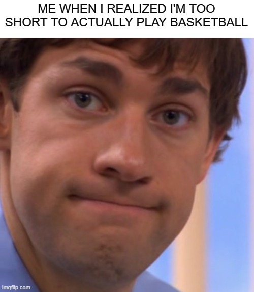 Welp Jim face | ME WHEN I REALIZED I'M TOO SHORT TO ACTUALLY PLAY BASKETBALL | image tagged in welp jim face | made w/ Imgflip meme maker