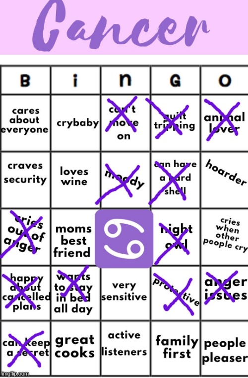 cancer bingo | image tagged in cancer bingo,cancer,bingo,zodiac | made w/ Imgflip meme maker