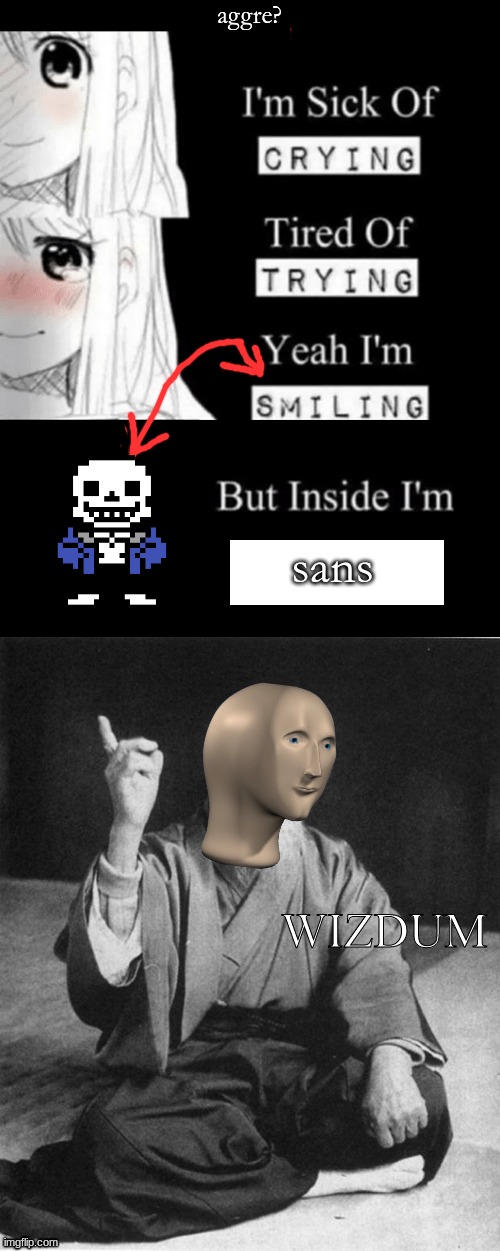 he does smile tho... | aggre? sans | image tagged in i'm sick of crying,wizdum | made w/ Imgflip meme maker