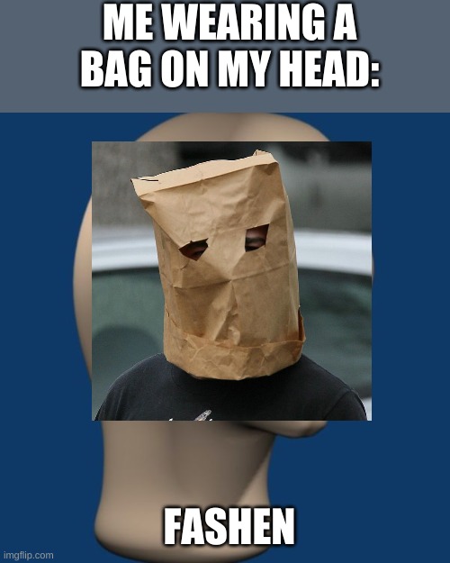 meme man | ME WEARING A BAG ON MY HEAD:; FASHEN | image tagged in meme man | made w/ Imgflip meme maker