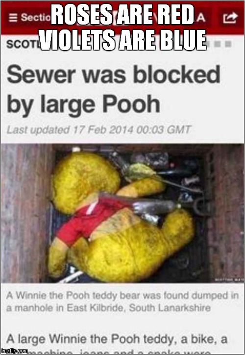 Roses Are Red With Pooh | ROSES ARE RED VIOLETS ARE BLUE | image tagged in roses are red,winnie the pooh | made w/ Imgflip meme maker