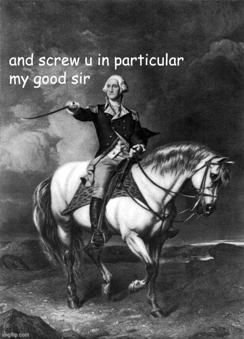 When they praise all the wrong things about the Founders. | image tagged in george washington and screw u in particular my good sir | made w/ Imgflip meme maker