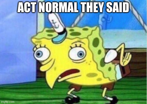 Normal Doesnt Exist here | ACT NORMAL THEY SAID | image tagged in memes,mocking spongebob | made w/ Imgflip meme maker