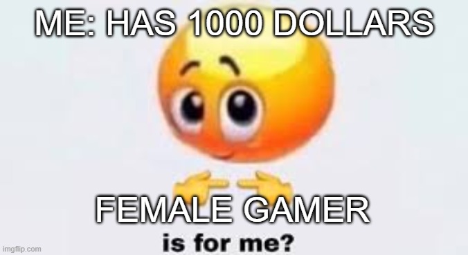 Is for me | ME: HAS 1000 DOLLARS; FEMALE GAMER | image tagged in is for me | made w/ Imgflip meme maker