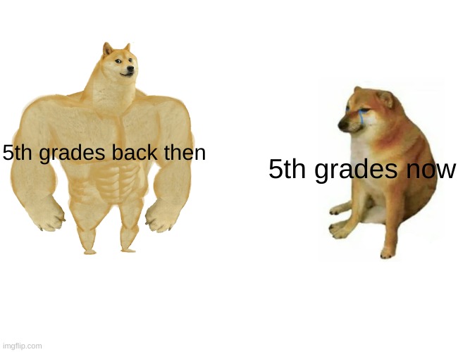 A bit true doe | 5th grades back then; 5th grades now | image tagged in memes,buff doge vs cheems | made w/ Imgflip meme maker