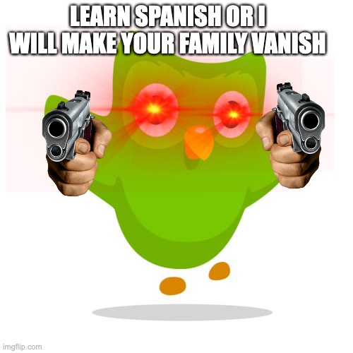 uhhh.... | LEARN SPANISH OR I WILL MAKE YOUR FAMILY VANISH | image tagged in things duolingo teaches you | made w/ Imgflip meme maker
