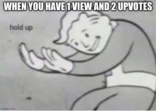 Hol up | WHEN YOU HAVE 1 VIEW AND 2 UPVOTES | image tagged in hol up | made w/ Imgflip meme maker