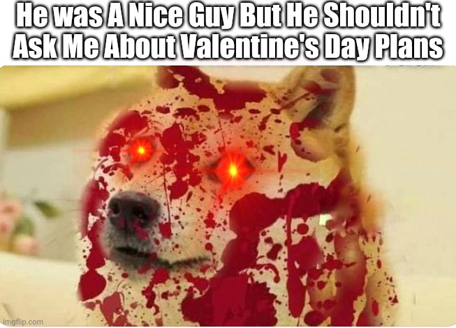 Valentine's Day | He was A Nice Guy But He Shouldn't Ask Me About Valentine's Day Plans | image tagged in valentine's day,funny,blood,fun,14 february,top | made w/ Imgflip meme maker