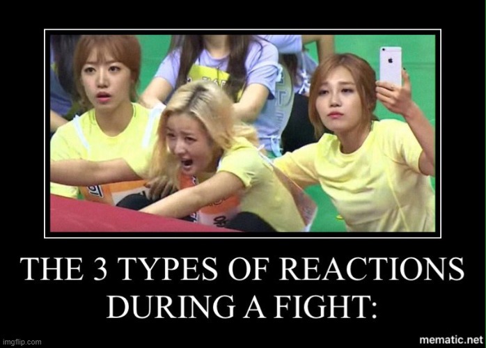 3 TYPES OF REACTIONS DURING FIGHT | image tagged in lol | made w/ Imgflip meme maker