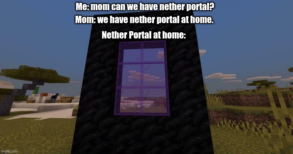 Nether Portal be like | Mom: we have nether portal at home. Me: mom can we have nether portal? Nether Portal at home: | image tagged in minecraft | made w/ Imgflip meme maker
