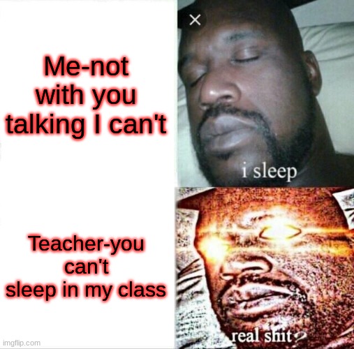 Life and It's Problems | Me-not with you talking I can't; Teacher-you can't sleep in my class | image tagged in memes,sleeping shaq | made w/ Imgflip meme maker