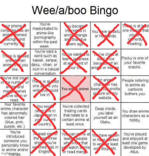Weeaboo Bingo | image tagged in weeaboo bingo,anime,bingo | made w/ Imgflip meme maker