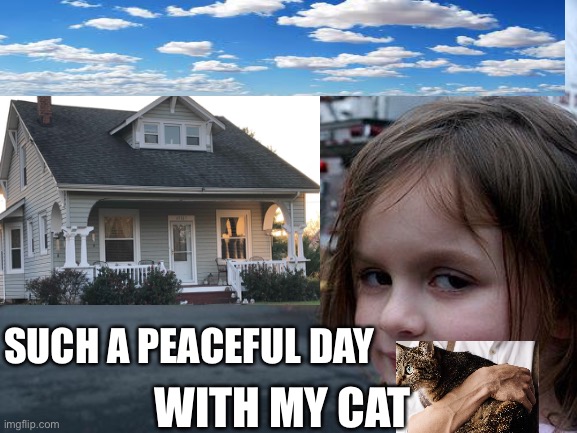 Disaster Girl |  SUCH A PEACEFUL DAY; WITH MY CAT | image tagged in memes,nice,have a nice day | made w/ Imgflip meme maker