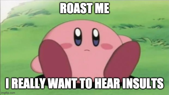 Roast me please | ROAST ME; I REALLY WANT TO HEAR INSULTS | image tagged in kirby | made w/ Imgflip meme maker
