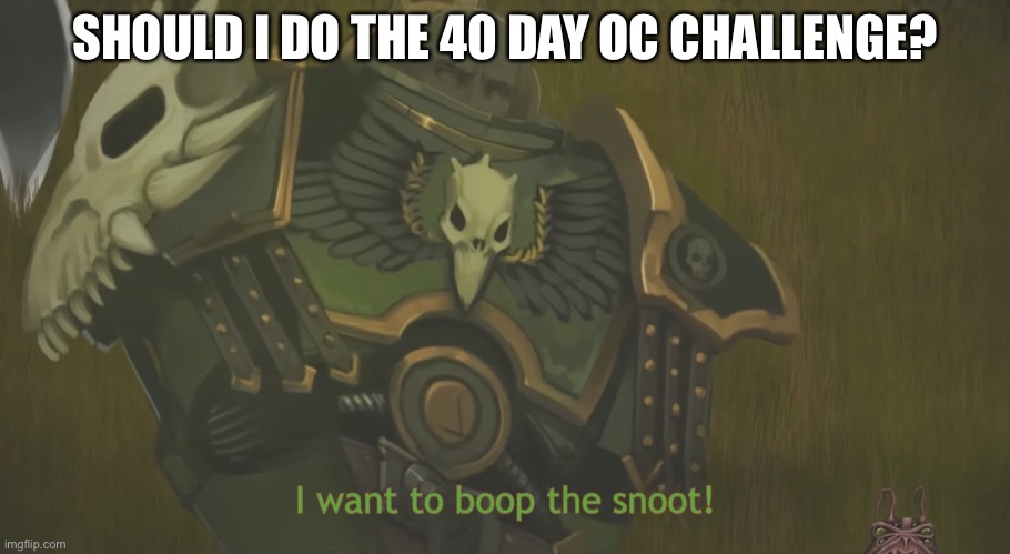 I want to boop the snoot! | SHOULD I DO THE 40 DAY OC CHALLENGE? | image tagged in i want to boop the snoot | made w/ Imgflip meme maker