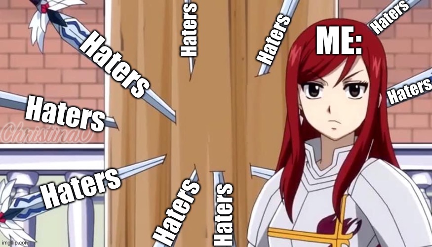 Haters - Fairy Tail Meme | ME: | image tagged in fairy tail,fairy tail meme,memes,anime meme,erza scarlet,haters | made w/ Imgflip meme maker