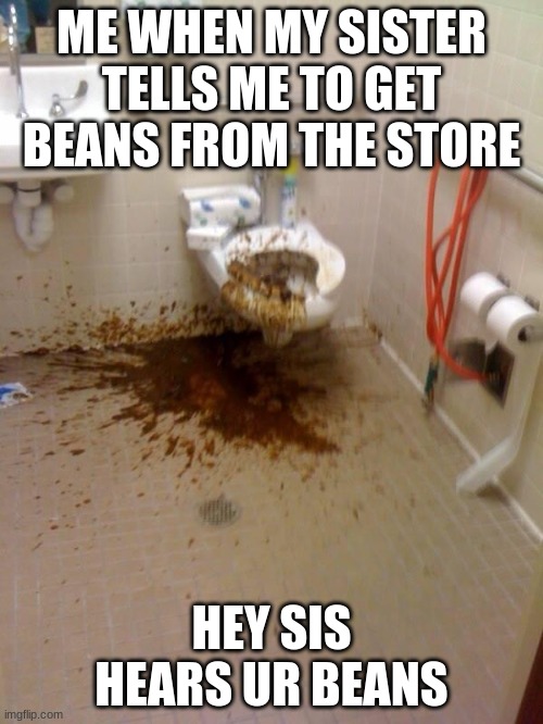 thats just nasty | ME WHEN MY SISTER TELLS ME TO GET BEANS FROM THE STORE; HEY SIS HEARS UR BEANS | image tagged in poop | made w/ Imgflip meme maker