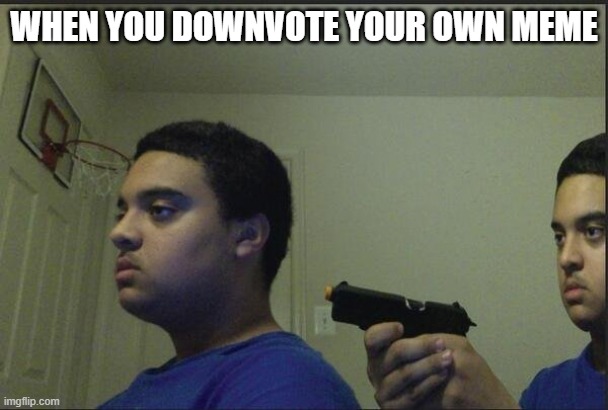 guy pointing gun at self | WHEN YOU DOWNVOTE YOUR OWN MEME | image tagged in guy pointing gun at self | made w/ Imgflip meme maker