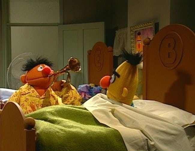 High Quality Bert and ernie wake up Blank Meme Template