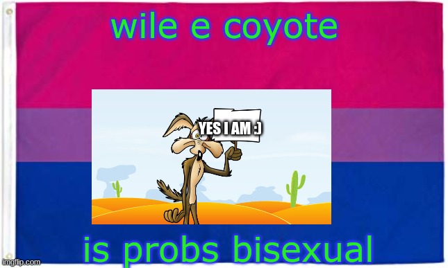  wile e coyote; YES I AM :); is probs bisexual | made w/ Imgflip meme maker